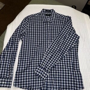 Nordstrom Navy and White Plaid Long-Sleeve Button-Up Shirt